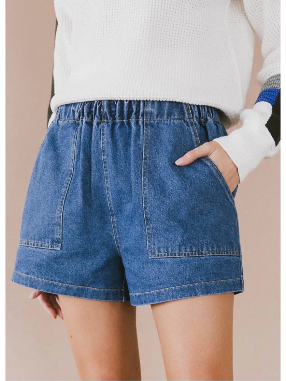 bohme Blue Denim Elastic-Waist Shorts